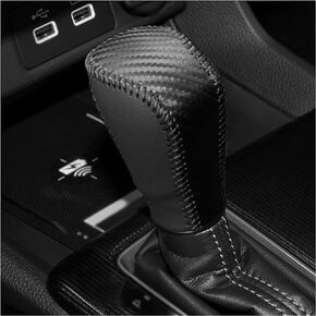 wedfish Carbon Fiber Car Gear Shift Knob Cover,Leather Stick Shift Cover with Needle & Thread,Stylish Car Decorations Car Shift Knob Cover Compatible with Honda Inspire Crider Integra (Black)
