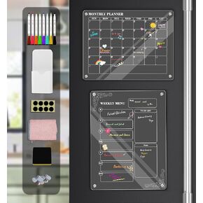 Gadgetlynx Acrylic Calendar for Fridge, Clear Calendar for Fridge, Acrylic Magnetic Dry Erase Board for Fridge, 2 Pack 12"x16" Monthly Planner & Weekly Menu Planner board w/8 Markers in Saudi Arabia