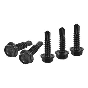 #14x1-1/2" Hex Washer Head Self Drilling Screws - 100Pack - Good for Machine - 410 Stainless Steel Black Oxide - Self Tapping Sheet Metal Screws