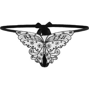 WDIRARA Women's Butterfly Embroidered T Back Mesh Underwear Thong G String Panties