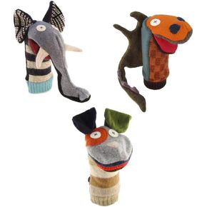 Cate & Levi - Hand Puppet - Premium Reclaimed Wool - Handmade in Canada - Montessori Toys for 1 Year Old (Set of 3 - Elephant, Dog, Dragon)