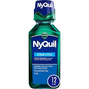 Vicks NyQuil, Nighttime Cold & Flu Symptom Relief, Relives Aches, Fever, Sore Throat, Sneezing, Runny Nose, Cough, 12 Fl Oz, Original Flavor