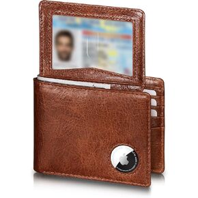 محفظة AirTag - محفظة رجالية ثنائية الطي من الجلد المحبب مع حامل AirTag، ومحفظة حجب RFID للرجال مع 2 نافذة لبطاقة الهوية و12 حامل بطاقات وصندوق هدايا - أسود in Kuwait