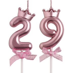 29th 92nd Birthday Candles, Rose Gold 92 29 Year Old Cake Topper Number Birthday Candles, Happy Birthday Party Decorations Gifts for Women Men