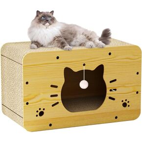 Elegaif Cat Scratcher House, Cat Condo with Cat Scratcher Board, Hanging Ball Toy and Cat Scratching Pad, Large Space Cardboard Cat Bed Cave，Suitable for Cats to Rest&Scratching Cat Scratch Pad