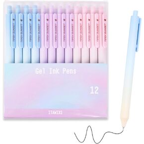 ITAWIXS 12Pcs Pastel Shifting Gel Ink Pens, 0.5mm Black Ink Fine Point Pens, Smooth Writing, Cute Aesthetic Retractable Pens for Journaling Taking Notes School Office Home in Kuwait