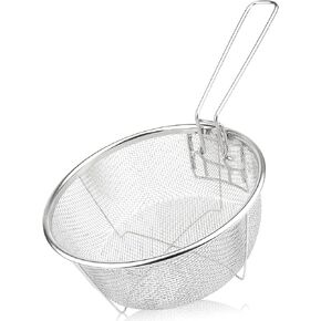 سلة قلي عميق من الفولاذ المقاوم للصدأ، سلة تقديم شبكية سلكية دائرية للقلي بالرقائق الفرنسية - سلة قلي عميق متعددة الوظائف قابلة للطي مع مقابض قابلة للطي لقلي المعكرونة السباغيتي في المطبخ in Kuwait