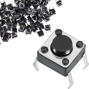 DAOKAI 100PCS Tactile Tact Push Button 4 Pins 6x6x4.3mm Vertical Momentary Switch Miniature Button Switch Black Electronic Components for Panel PCB