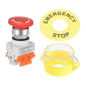 uxcell 22mm Mounting Latching Emergency Stop Push Button Switch with Yellow Protective Cover 60mm Emergency Stop Sign 2NC