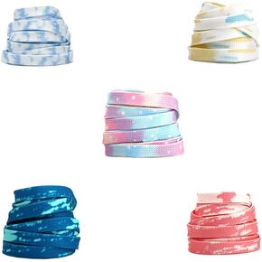 UUYYEO 5 Pairs Tie Dye Shoelaces Colorful Shoe Laces Rope Flat Shoestring Sneaker Shoe Strings for Kids Adults