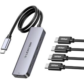 LENTION 2FT Long Cable USB C Hub with 4 x USB C Ports (USB 3.2 Gen 2, 10 Gbps,Thunderbolt Speed), 100W PD Charging, Compatible 2023-2016 MacBook Pro, New Mac Air/Surface, More (CE31s, Space Gray)