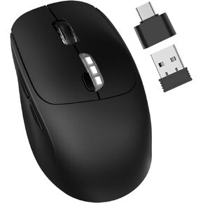 ZXA Wireless Mouse USB C Computer Mouse for MacBook, Portable Mobile Optical Cordless Mouse with Receiver and Type C Adapter, Ergonomic Rechargeable Mouse for Laptop, Chromebook, PC, Black