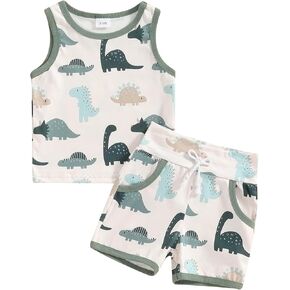 Infant Toddler Baby Boy Clothes Summer Outfits Dinosaur Print Sleeveless Tank Top Shorts Set