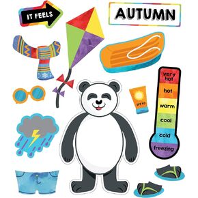 Carson Dellosa One World Sloth Weather Bulletin Board Set—Seasons and Weather Charts, Seasonal Accents and Articles of Clothing to Dress Sloth for The Weather, Homeschool or Classroom Décor (54 pc)