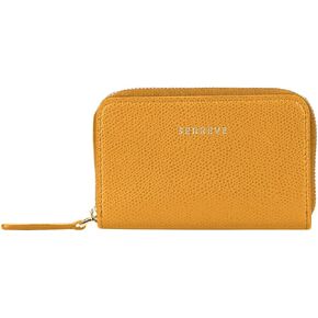 Senreve Card Wallet, 100% Genuine Italian Leather Women's Zip-Around Wallet, Pebbled Tumeric Yellow