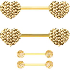 2 Pairs 14G Stainless Steel Heavy Heart Nipple Rings 316L Nipple Barbell Starlight Acrylic Ball Nipple Barbells Tongue Rings Body Piercing for Women Men