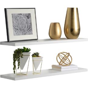 2-Pack Floating Shelves 36" x 10" x .5", Black - Reforested Natural Wood Shelves - Thin Floating Shelf Easy Install - Decorations for Bedroom, Bathroom, or Kitchen - Modern Minimalist Aesthetic Decor