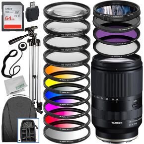 Tamron 28-200mm f/2.8-5.6 Di III RXD Lens for Sony E with Deluxe Accessory Bundle - Includes: SD Ultra 64GB Memory Card, Water Resistant Backpack, Lightweight Tripod, 14PC Filter Kits & Much More