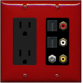 RiteAV - 2 x 15 Amp 125V Power Outlet 3 x RCA - 2 X HDMI and 1 x Coax Cable TV Port Wall Plate White