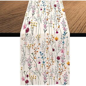 Watercolor Wild Flowers Table Runner, Seasonal Summer Colorful Flowers Holiday Kitchen Dining Table Decoration for Home Party Decor 13 x 70 Inch