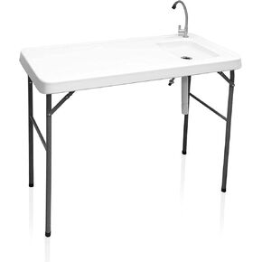 CAMP SOLUTIONS Fish Cleaning Table with Sink and Faucet, Portable Folding Camping Sink Table, Heavy Duty Fillet Table with Hose Hook Up, for Dock Beach Patio Picnic…