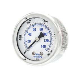 Liquid Filled Center Back Mount Pressure Gauge with 2" Dial, 0-2000 PSI, 1/8" Male NPT Connection, Stainless Steel CASE and Bezel (1)