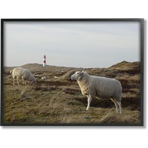 Stupell Industries Grazing Sheep Peaceful Grassland Hills Distant Lighthouse Framed Wall Art, Design By Daphne Polselli