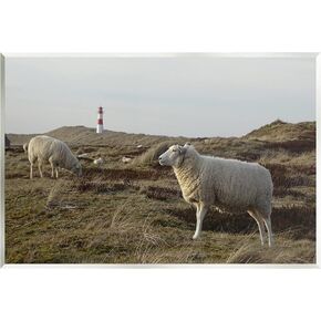 Stupell Industries Grazing Sheep Peaceful Grassland Hills Distant Lighthouse Wood Wall Art, Design By Daphne Polselli