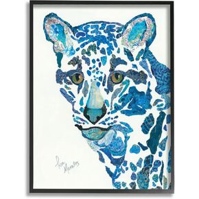 Stupell Industries Clouded Leopard Collaged Blue Patterns Wildlife Animal Framed Wall Art, Design By Lisa Morales