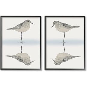 Stupell Industries Tranquil Sandpiper Reflection Nautical Bird Beach Shore 2pc set Framed Wall Art, Design by Ziwei Li