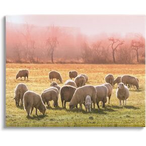 Stupell Industries Sheep Herd Grazing Warm Pink Sunset Rural Grassland Canvas Wall Art, Design By Daphne Polselli