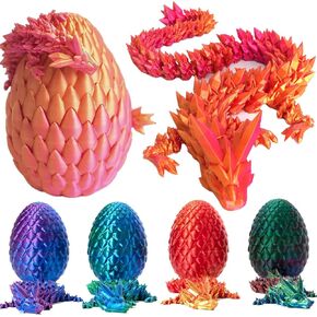3D Printed Dragon Egg,Easter Egg,3D Printed Articulated Dragon with Dragon Inside,Crystal Dragon Fidget Toy Adults Fidget Toys Mystery Dragon Egg for Autism/ADHD(Red Mix Gold)