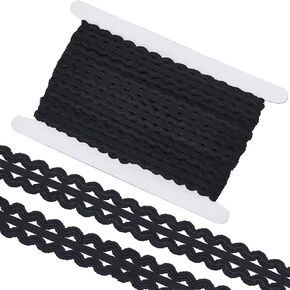 GORGECRAFT 10.9 Yards RIC Rac Trim Ribbon 20mm Wide Double Row Wave Sewing Bending Fringe Trim Black Rick Rack Elastic Woven Braided Fabric Lace Embellishment for DIY Sewing Crafts Garment Accessories