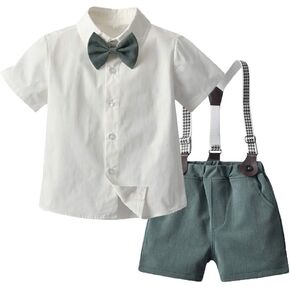 JMOORY Baby Toddler Boy Clothes Sets Short Sleeve Bowtie Dress Shirts + Suspender Shorts Gentleman Outfits Suits