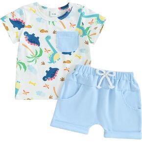 MAYUMMPY Toddler Baby Boy Gril Summer Clothes Short Sleeve Stripes T-Shirt Pocket Shorts 2 Piece Outfits