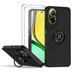 QUIETIP Case Compatible with Realme C67 4G with Screen Protector,TPU + Hard PC Shockproof Magnetic Ring Car Mount Stand Cover,Black