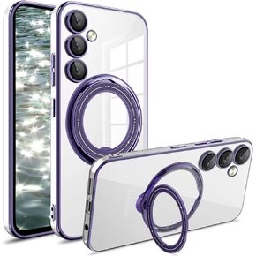CCSmall for Samsung Galaxy A25 Case with Camera Lens Protector, Non-Yellowing Shockproof Phone Bumper Cover with Ring Holder TPU Clear Case for Samsung A25 5G LD Pink