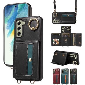 Phone Case Samsung Galaxy S21 FE 5G Wallet Cover with Crossbody Shoulder Strap and Leather Card Holder Credit Pocket 360°Rotatable Stand S 21 EF S21FE5G UW S21FE 21S G5 6.4 inch Girls Blue
