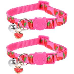 Mipcase 2Pcs Cat Collar with Bell Strawberry Printing Cat Collar Lightweight Cat Collar Pet Collar Decor Pendulum Necklace