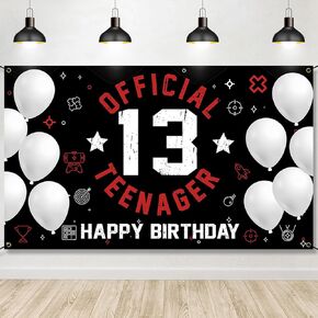 Happy 13th Birthday Decoration for Boys Girls, Fabric Official Teenager Backdrop Banner Red Black White, 13 Year Old Birthday Party Yard Sign Photo Props Decor Supplies, Sturdy(6.1 x 3.6ft)