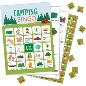 Camping Bingo Cards, Camp Adventure Bingo Game, Camp Birthday Party Game, Outdoor, Indoor, Family Travel Group Activity - 24 Players/03luying