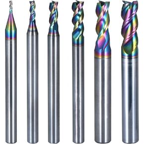 JIULI TOOL 6pcs Carbide End Mills Set Square Nose 3 Flutes End Mill for Aluminum Alloy DLC Coating HRC 55