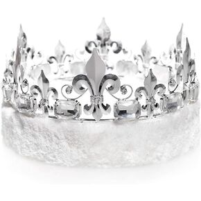 Anderson's Silver Fleur-de-Lis Crown with White Faux Fur, King or Queen Crown For Prom, Homecoming, School Dance, Costume, Party, Pageant, Event