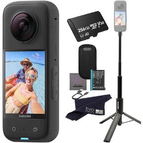 Insta360 X3 - Waterproof 360 Action Camera with 1/2" 48MP Sensors, 5.7K 360 HDR Video, 72MP 360 Photo, 4K Single-Lens, 60fps Me Mode, 2.29" Touchscreen, AI Editing |Bundle Includes 2-in-1&256GB