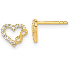 14k Yellow Gold Polished Cut Out Heart and Infinity Sign CZ Post Earrings 7.5x8.3 mm
