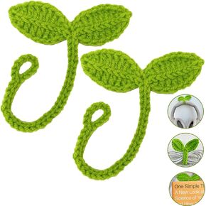 JoyChoi Crochet Accessories, 2PCS Knitted Leaf Sprout, Handmade Cute Funny Gifts, as DIY Headphone Accessories, Cable Ties, or Bookmarks