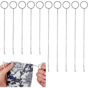 10 Pack Sewing Loop Turner Hook 10.43" & 6.89" Stainless Steel Sewing Loop Tongue Crochet Tools with Latch for Fabric Tube Strips DIY