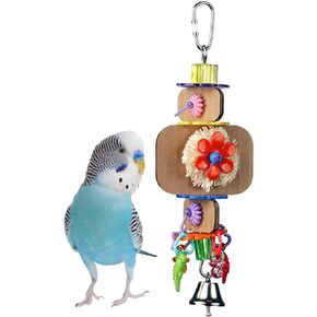 Super Bird Creations SB1090 Nibbles 'N Chips Bird Toy - Interactive Chew & Preening for Small to Medium Birds - Parrotlets Parakeets Quakers - Colorful Beads Chips & Corn Husk Chews - 8.5" x 3" x 1.5"