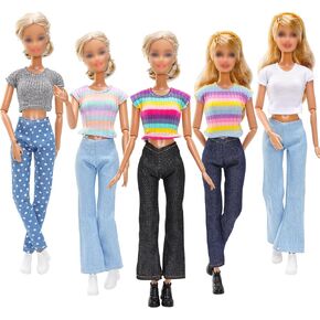 ENOCHT 15 Pieces Doll Clothes 11.5 Inch Girl Dolls Accessories 5 Casual Tops, 5 Denim Pants, Regular Outfits with 5 Sneakers for 11.5 Inch Girl Dolls Clothing Set