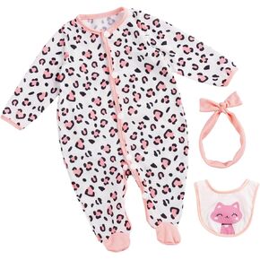 BABESIDE 3 Pcs Reborn Baby Doll Clothes for 17-22 Inch Dolls, Baby Doll Clothes Outfits Accessories - Cat Style Doll Romper, Baby Doll Bibs and Headband for Newborn Baby Doll Boy&Girl Gift